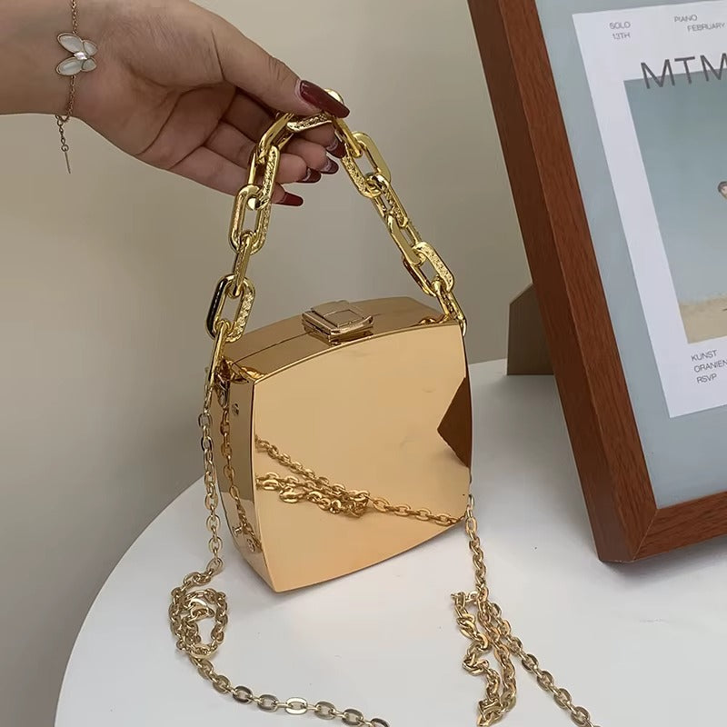 2025 Trend Designer Clutch Bag Gold Silver PVC Box Design Party Evening Chain Shoulder Crossbody Bags Mini Purses and Handbags